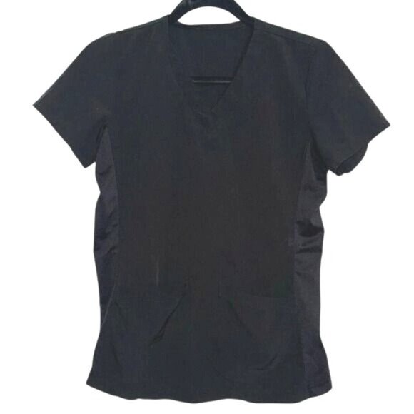 Womens Black V-Neck Scrub Top With Pockets - Picture 4 of 6